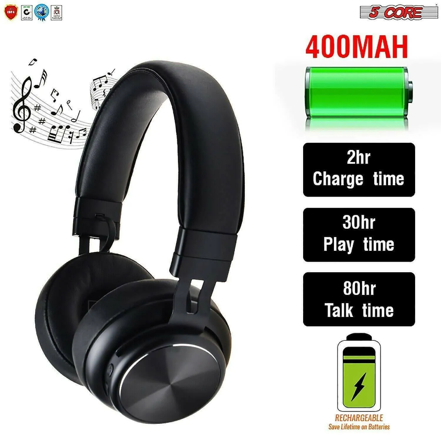 5Core Premium Headphone inbuilt Mic Over Ear Wireless Headset