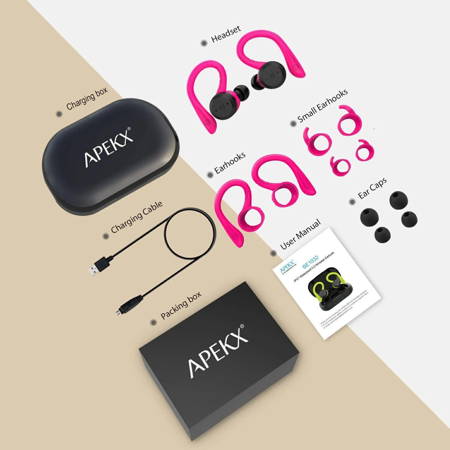 APEKX Bluetooth Headphones True Wireless Earbuds with Charging Case