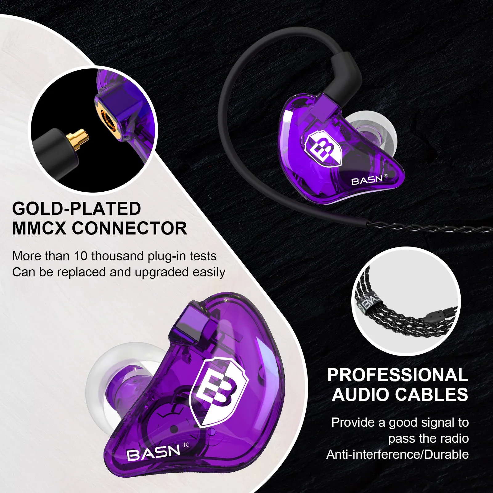 BASN Bsinger PRO In Ear Monitor Headphones (Purple)