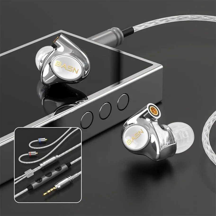 BASN Metalen PRO 4 drivers (2DD 2BA) In-Ear Monitor Headphones (White)