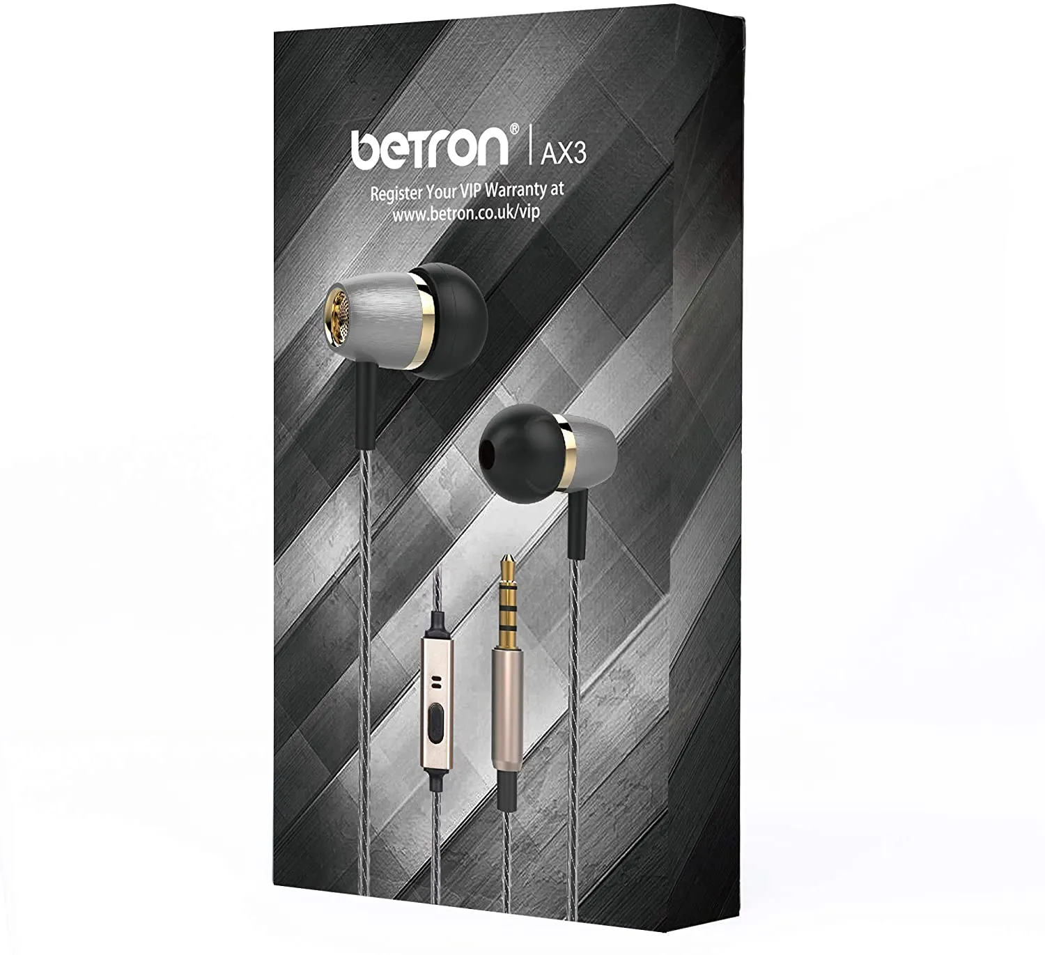 Betron AX3 in Ear Headphones Wired Earphones with Microphone Noise Isolating Earbuds Extra Bass Carry Case 3.5mm Jack S/M/L Ear Bud Tips