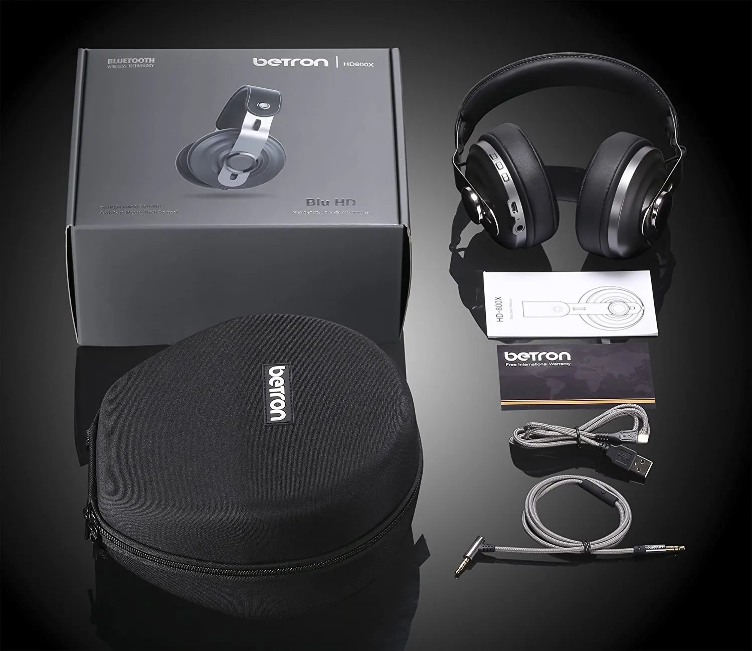 Betron HD800 Bluetooth Headphone with Built-In Microphone Volume Control Includes Hard Carry Case