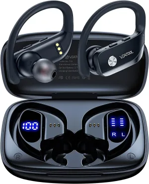 Bmanl Wireless Earbuds Bluetooth Headphones 48Hrs Play Back Sport Earphones with LED Display Over-Ear Buds with Earhooks Built-In Mic Headset for Workout Black BMANI-VEAT00L