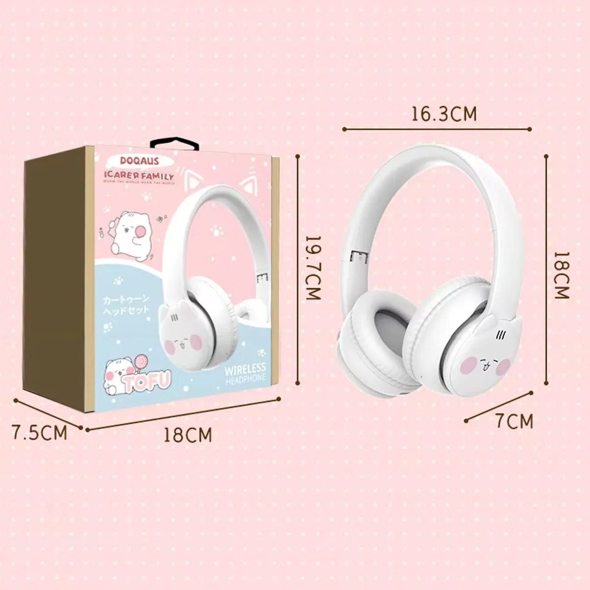 DOQAUS TO1 Bluetooth Kids Headphones with Mic-Pink