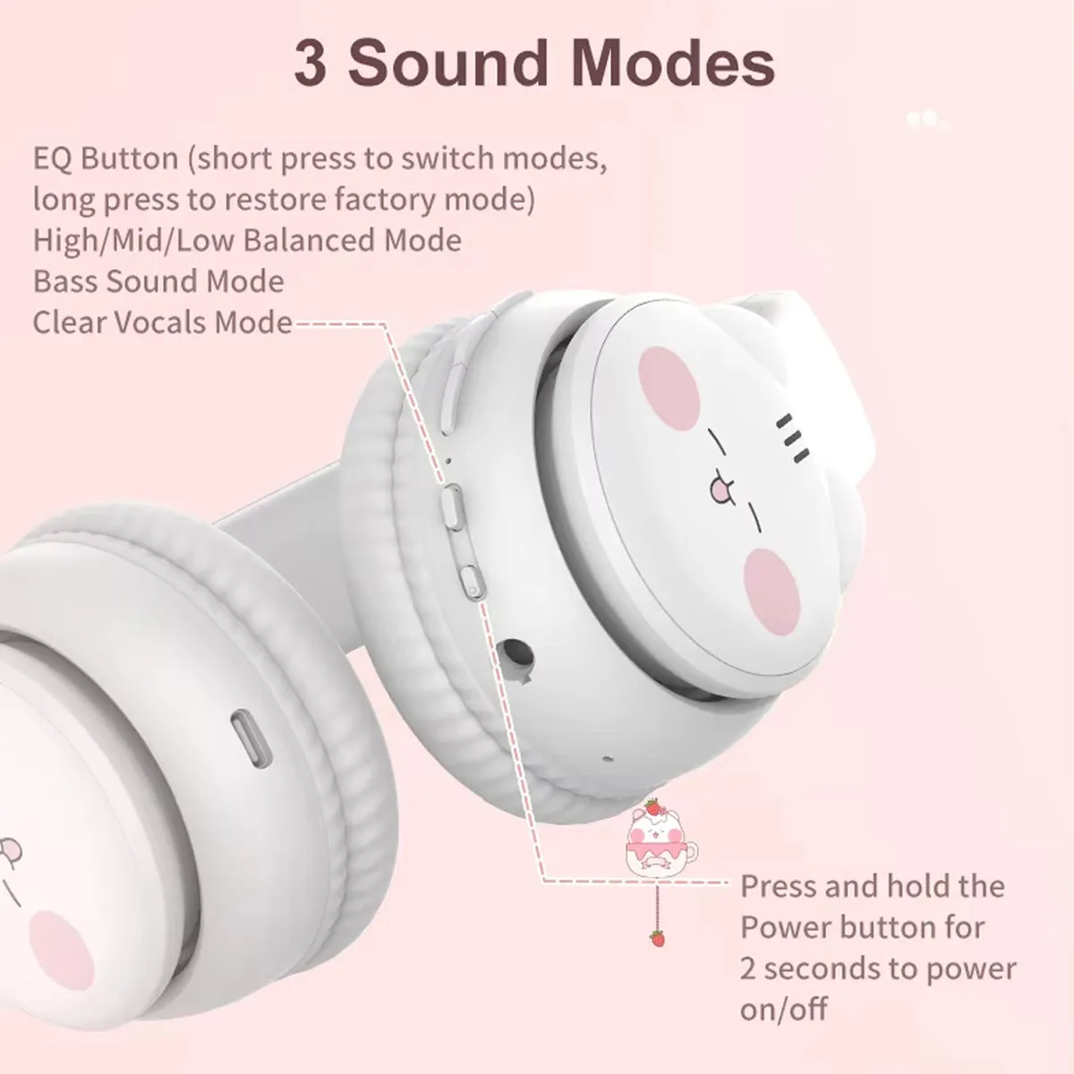 DOQAUS TO1 Bluetooth Kids Headphones with Mic-Pink