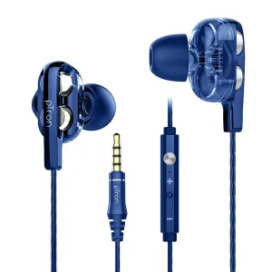 PTron Boom Ultima 4D Dual Driver, in-Ear Gaming Wired Headphones with in-line Mic, Volume Control & Passive Noise Cancelling Boom 3 Earphones - (Dark Blue)