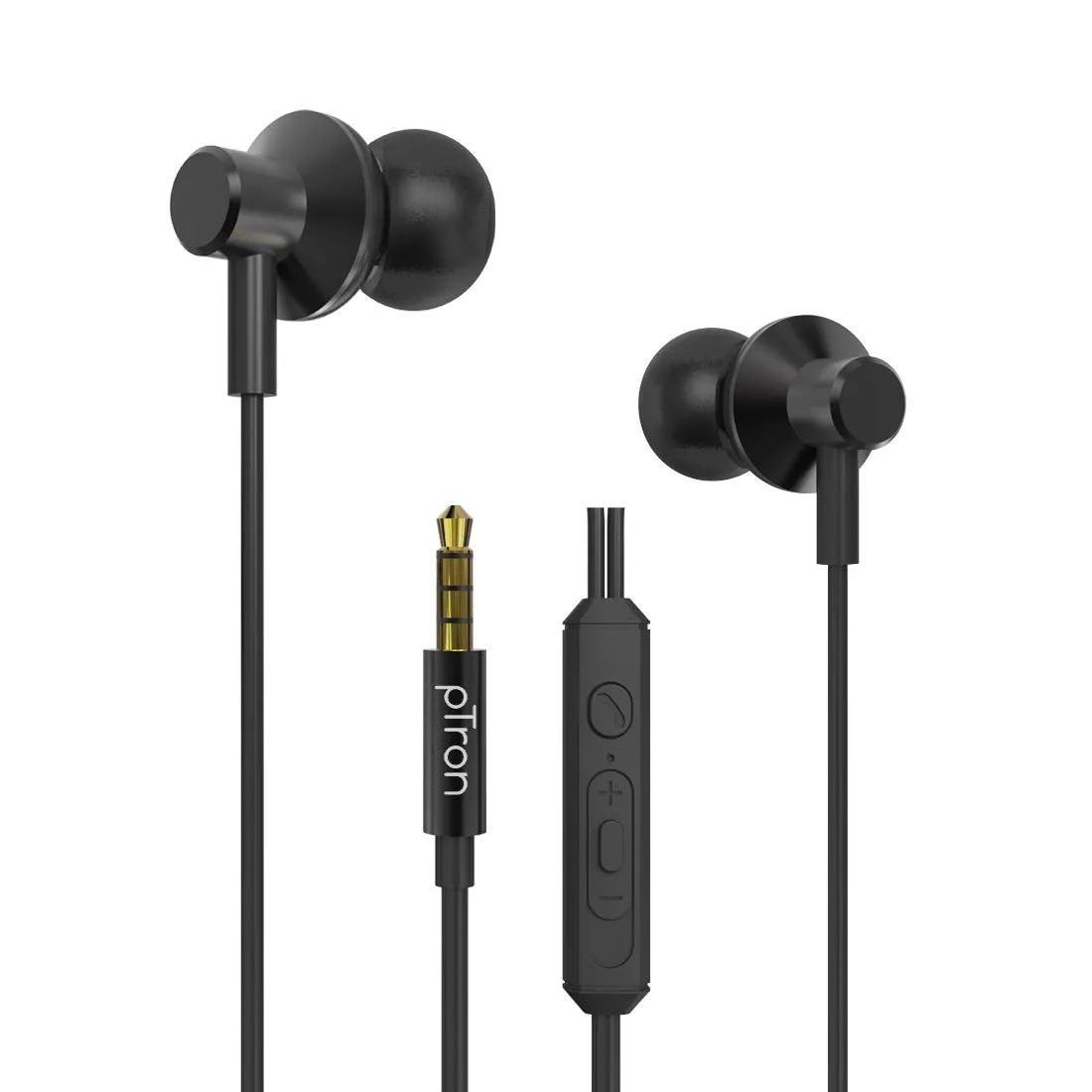 pTron Pride Lite HBE (High Bass Earphones) in Ear Wired Earphones with Mic, 10mm Powerful Driver for Stereo Audio, Noise Cancelling Headset with 1.2m Tangle-Free Cable & 3.5mm Aux - (Black)