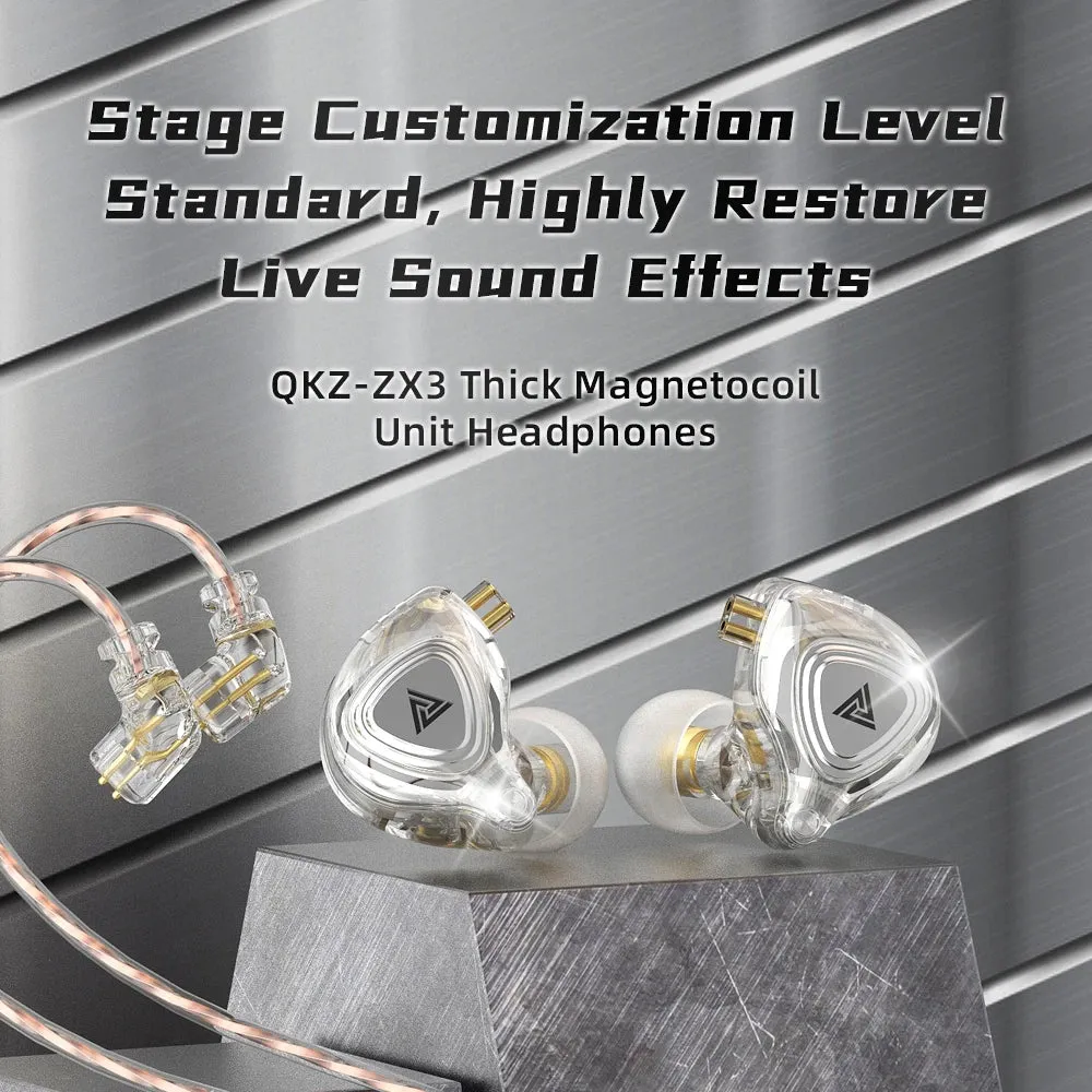 QKZ ZX3 No-Mic Dynamic Earphone In-Ear Monitor HiFi Heavy Bass Wired Headphones Gaming Sports Music Stereo Headsets