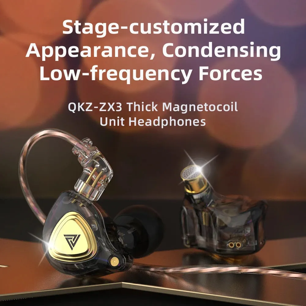 QKZ ZX3 No-Mic Dynamic Earphone In-Ear Monitor HiFi Heavy Bass Wired Headphones Gaming Sports Music Stereo Headsets