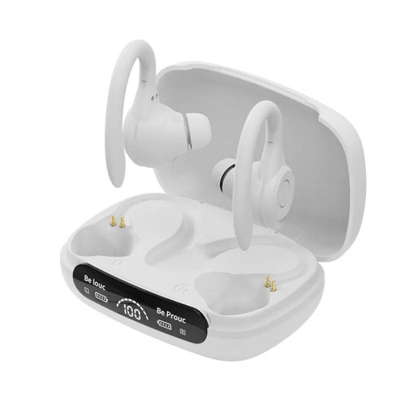 SMAXPro™ Bluetooth Earbuds w/ Ear Hooks: Mic, Charging Case, Around-Ear, TWS Earphone Buds