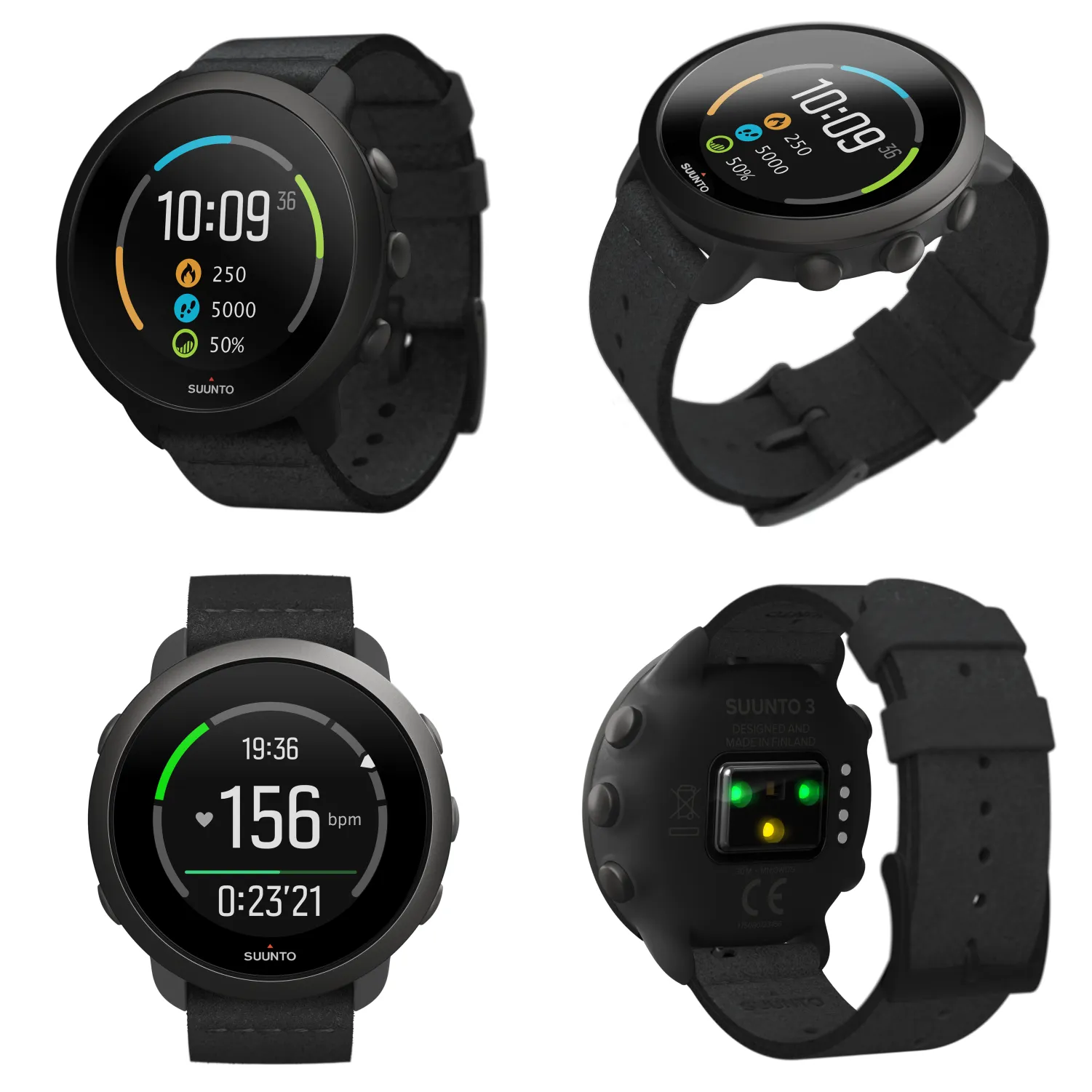 Suunto 3 Multisport Watch with Heart Rate Monitor, All Black (SS050617000)